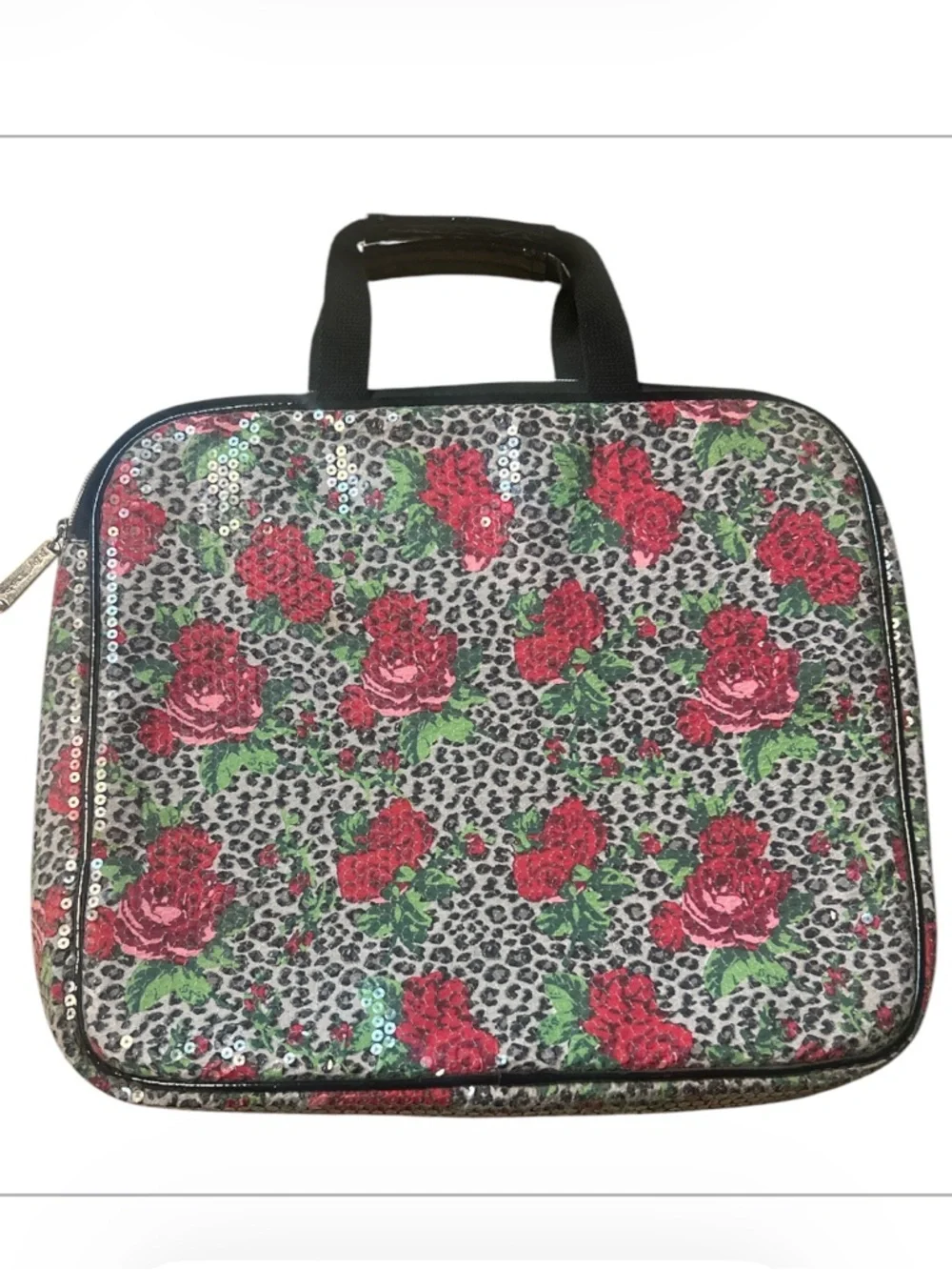 Betsey Johnson Floral Leopard Sequin Red Roses Laptop Case
